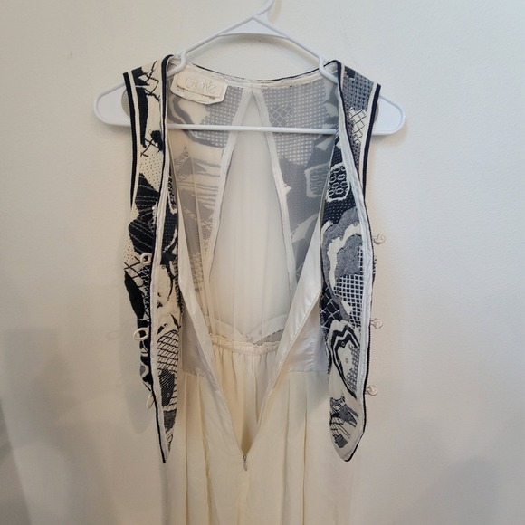 Cache Vintage Tapestry Vest Jumpsuit One Piece 80S Rhinestone Studded Mesh Panel - Picture 6 of 16